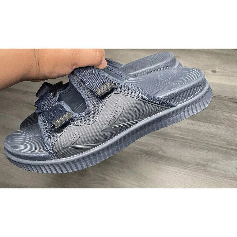 KuaiLu Mens Orthotic Sports Slide Sandals Adjustable Straps Blue Size 12